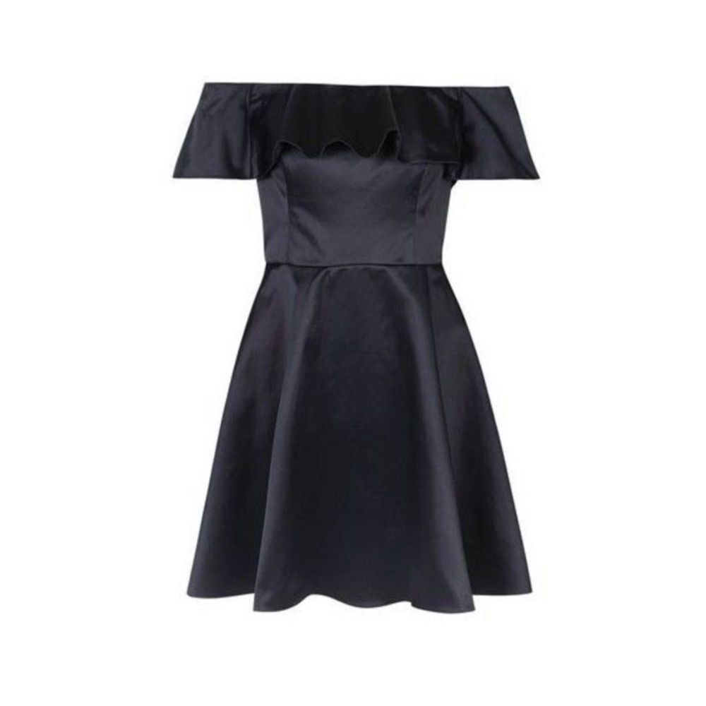 TOPSHOP Satin Ruffle Bardot Fit & Flare Dress
